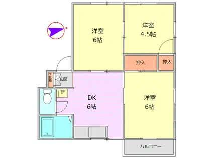 ハイツ内久根 B(3DK/2階)の間取り写真
