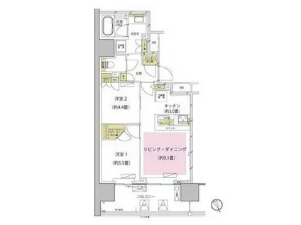 ザ・パークハウス渋谷美竹(2LDK/6階)の間取り写真