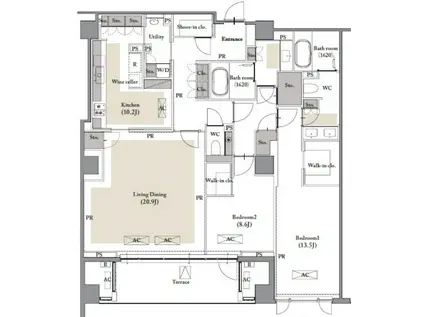 ROPPONGI PLACID 六本木プラシッド(2LDK/1階)の間取り写真