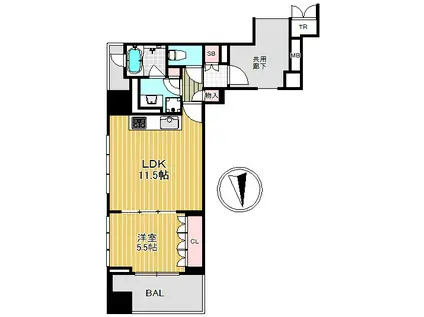 クレヴィアタワー御堂筋本町(1LDK/6階)の間取り写真