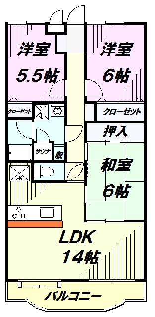 キャッスル北の台(3LDK/2階)の間取り写真