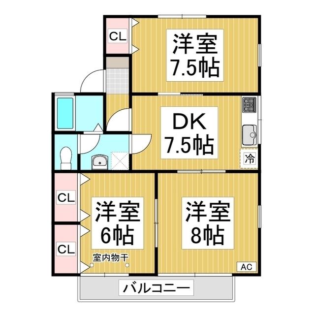 セジュール・喜A棟(3DK/2階)の間取り写真
