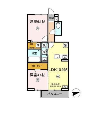ラシュレ雅(2LDK/1階)の間取り写真