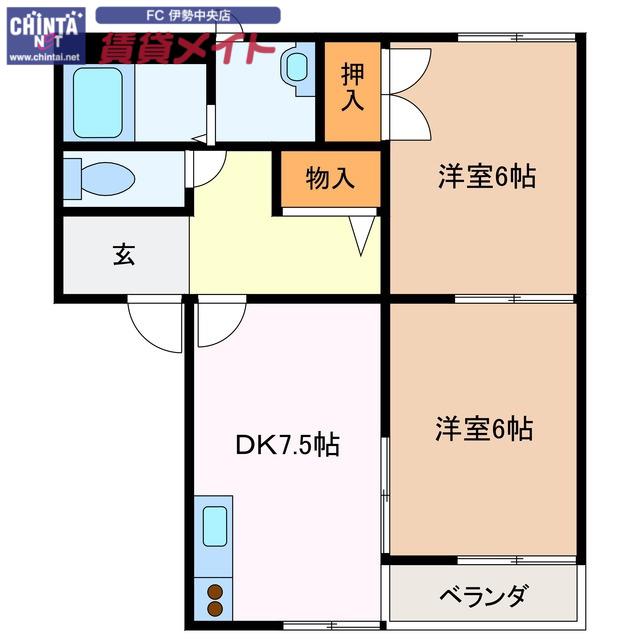三幸ハイツ御薗B(2DK/1階)の間取り写真