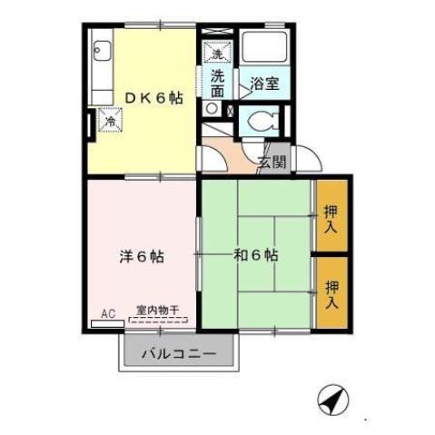 フルールヴィラージュ(2DK/1階)の間取り写真
