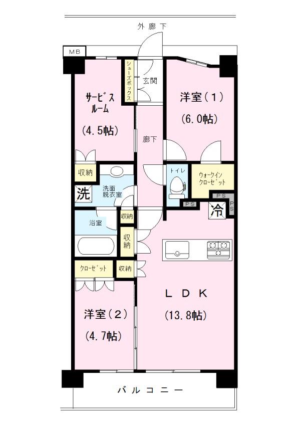 オーベルグランディオ川崎久地ヒルズ(2SLDK/3階)の間取り写真