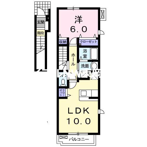 プリムローズ・K B棟(1LDK/2階)の間取り写真