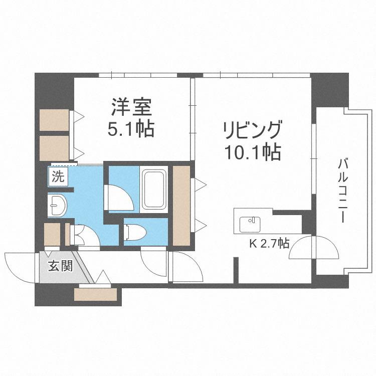 F中の島(1LDK/13階)の間取り写真