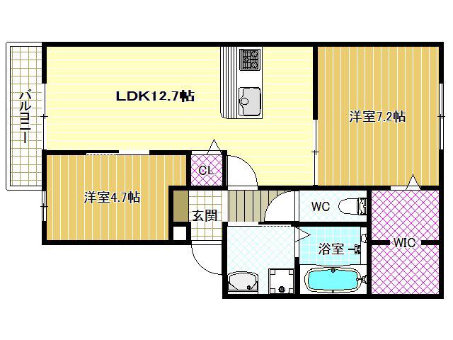 モンターニュ(2LDK/2階)の間取り写真