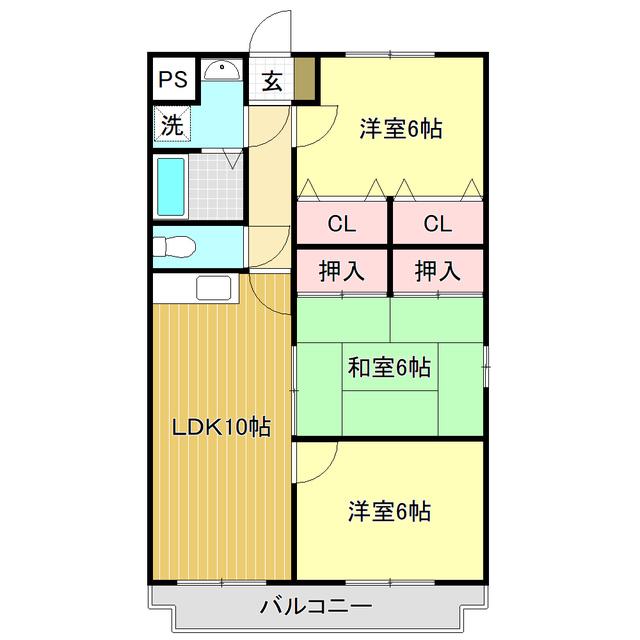 ピースハウスM(3LDK/6階)の間取り写真