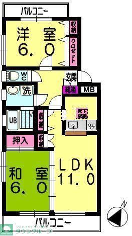 ネクサス東領家(2LDK/1階)の間取り写真