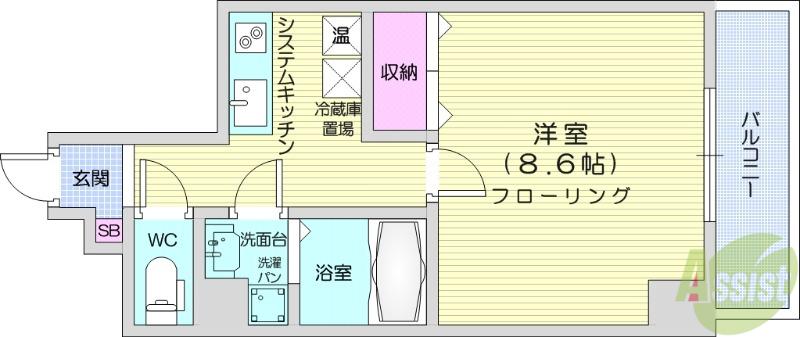 STUDIO原町(1K/6階)の間取り写真