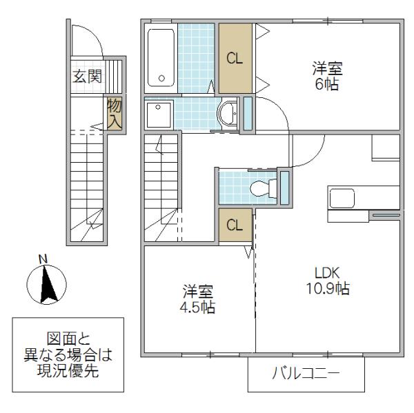 ゼピュロス学園の森 H(2LDK/2階)の間取り写真