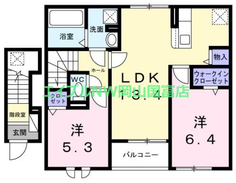 エスポワール昴C(2LDK/2階)の間取り写真