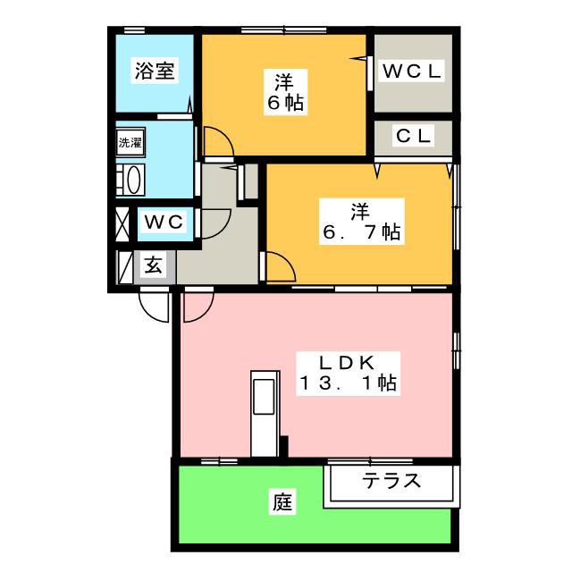 シュロス眉山 A棟(2LDK/1階)の間取り写真