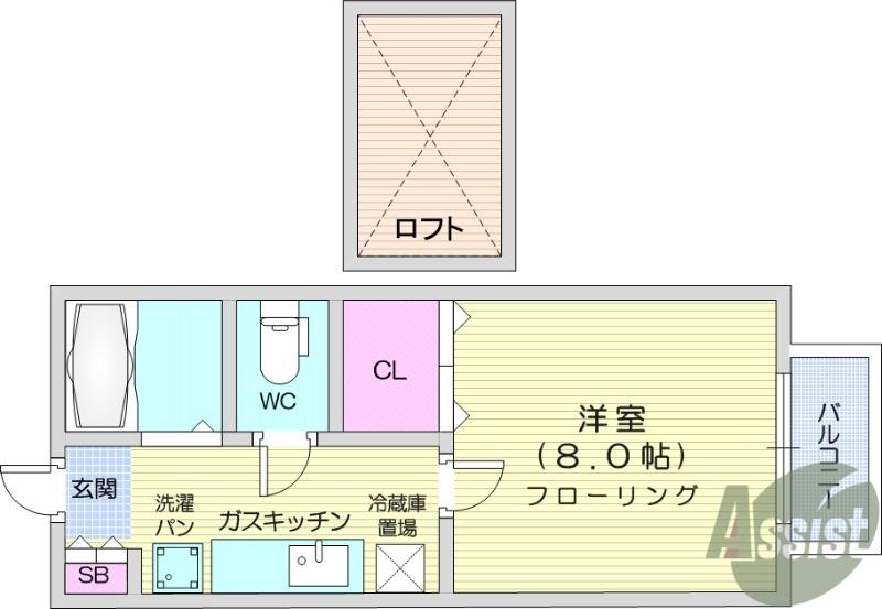 ソレアード愛子(1K/1階)の間取り写真