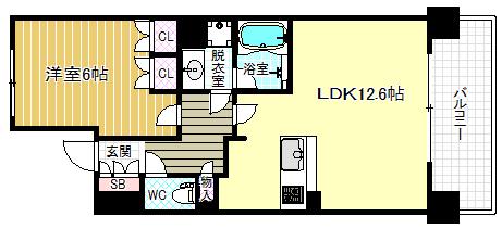 ロジュマンタワー梅田(1LDK/19階)の間取り写真