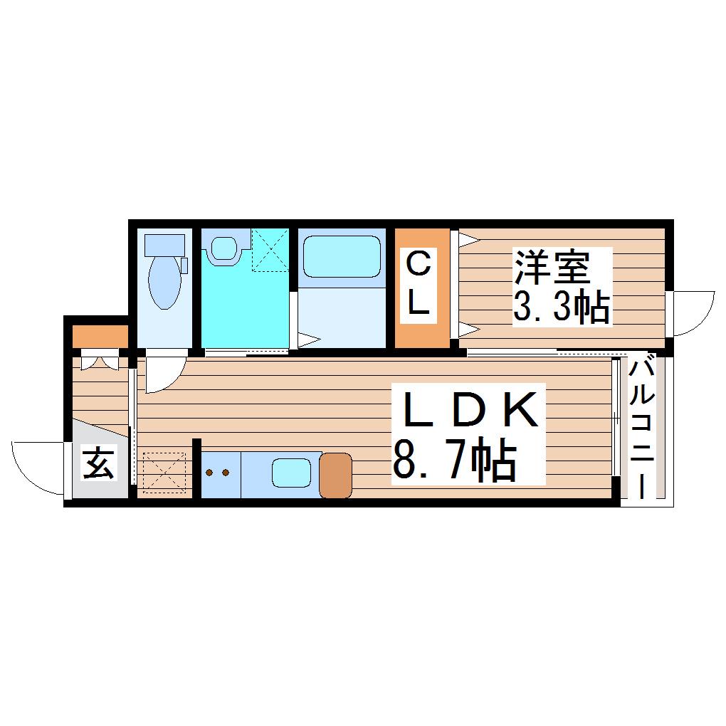 ボヌール北仙台(1LDK/1階)の間取り写真