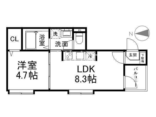ハーモニーテラス京都(1LDK/1階)の間取り写真