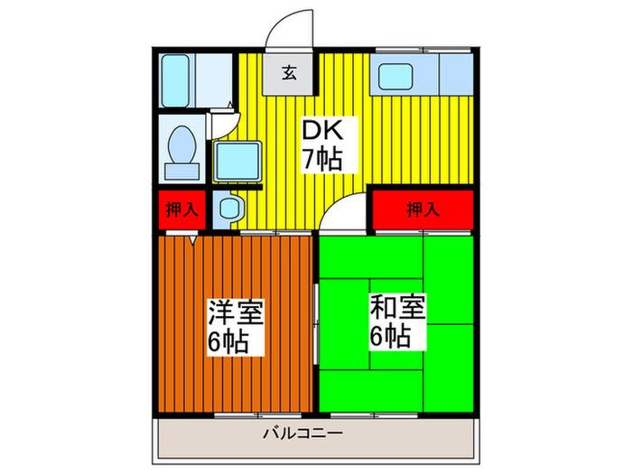 シティハイムバイオレット(2DK/1階)の間取り写真