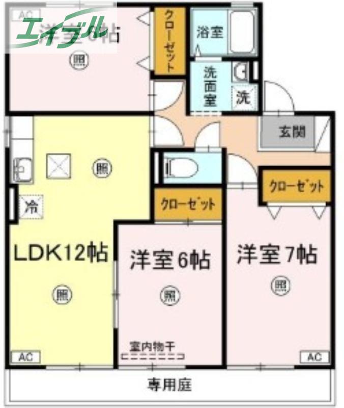 第3ジュネス芳泉B棟(3LDK/1階)の間取り写真