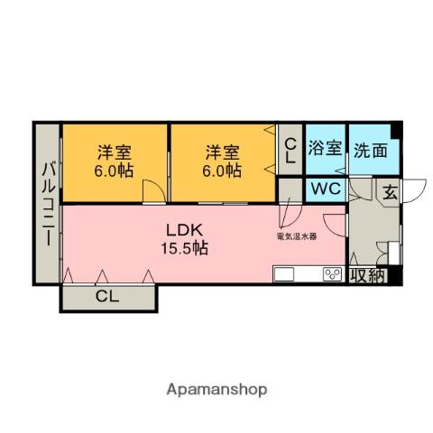 コンフォート・フカヤ(2LDK/1階)の間取り写真