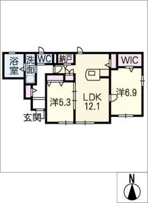 ヘーベルメゾン一宮(2LDK/1階)の間取り写真