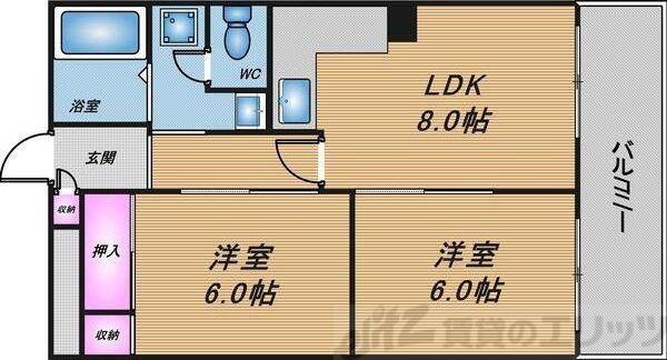 メゾンユタカファイブ(2LDK/6階)の間取り写真