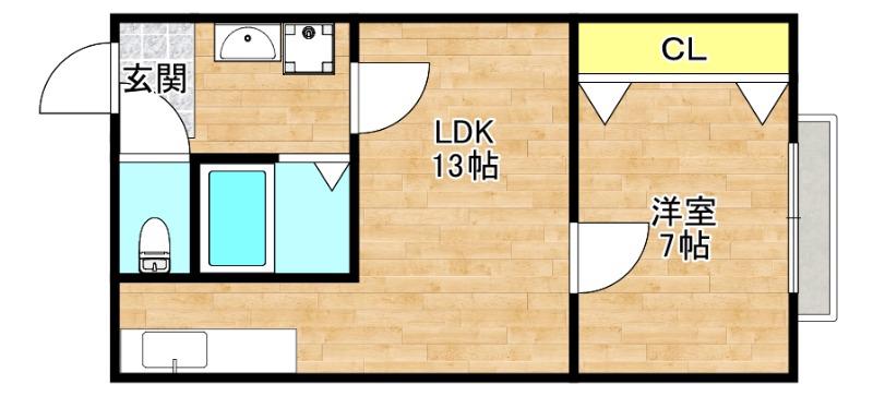 地下鉄千日前線 南巽駅 徒歩3分 4階建 築61年(1LDK/3階)の間取り写真