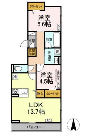 D-COMODO小金井貫井北町(2LDK/3階)の間取り写真