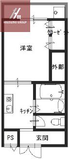 ライフインスエヒロII(1K/4階)の間取り写真