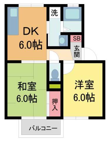ハイツマスモトB棟(2DK/2階)の間取り写真