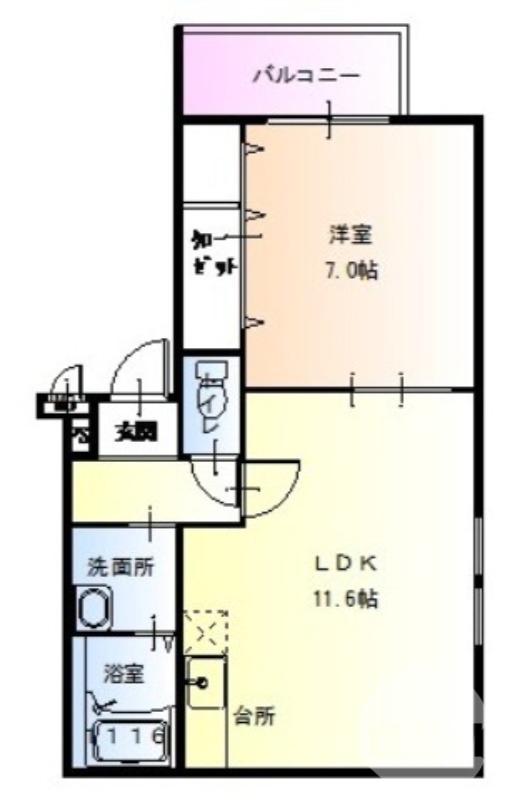 フジパレスリーリエ石津(1LDK/1階)の間取り写真