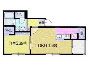 リゾナテラス千歳(1LDK/3階)の間取り写真