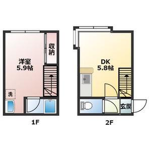 ウイング(1DK/2階)の間取り写真