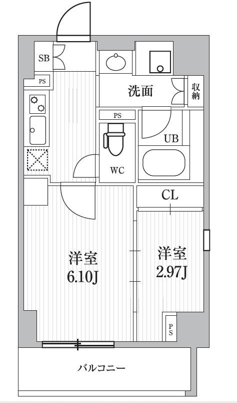 シーズンフラッツ靭本町(1DK/5階)の間取り写真