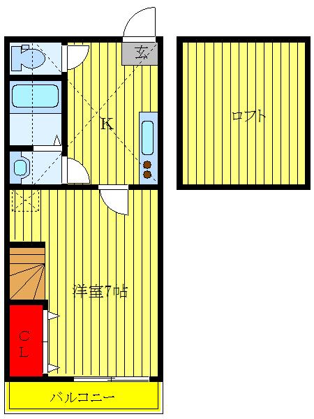 FONTANA イースト(1K/2階)の間取り写真