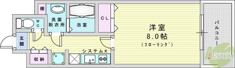 メロディア新北野(1K/4階)の間取り写真