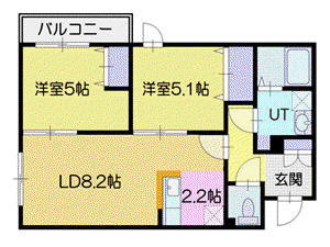 プラージュ銭函(2LDK/4階)の間取り写真