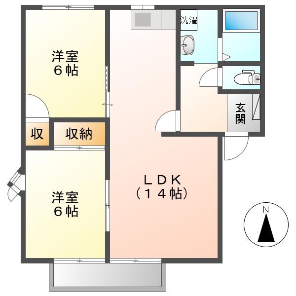 フレグランス早島(2LDK/2階)の間取り写真