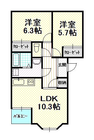ソレイユA棟(2LDK/2階)の間取り写真