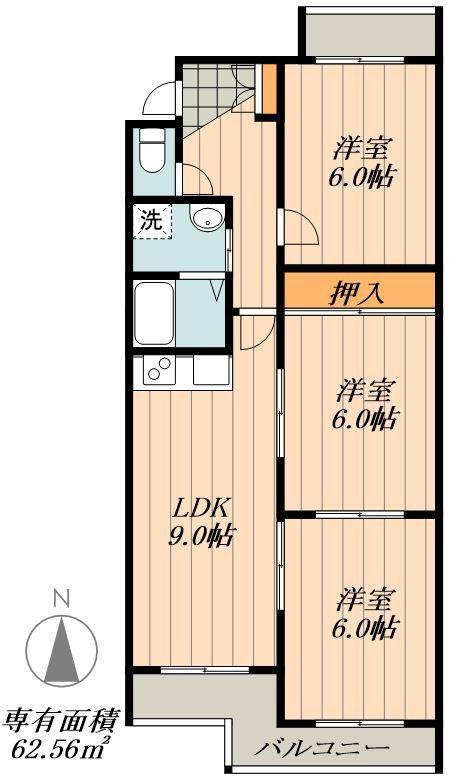 シャトー春山(2LDK/2階)の間取り写真