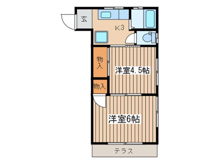 コーポはつき(2K/1階)の間取り写真