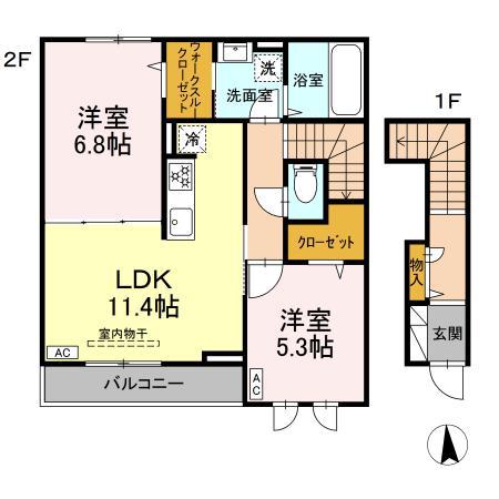 STUDIE(2LDK/2階)の間取り写真