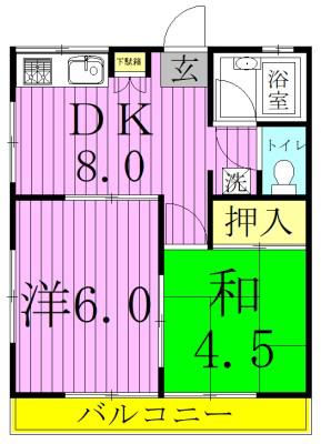 フラワーハイツ(2DK/2階)の間取り写真