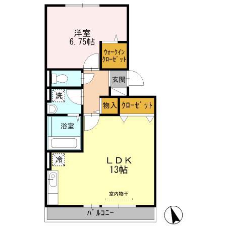 グレース雅B棟(1LDK/2階)の間取り写真
