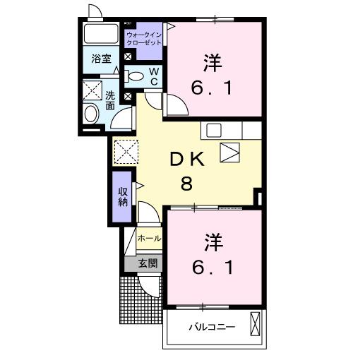 フィデール A棟(2DK/1階)の間取り写真