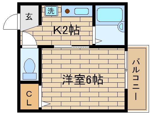 ヒルズ山下II(1K/1階)の間取り写真