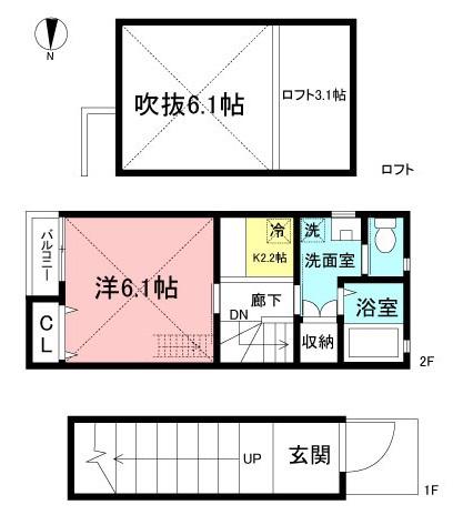 グラフィアスコートII(1K/2階)の間取り写真