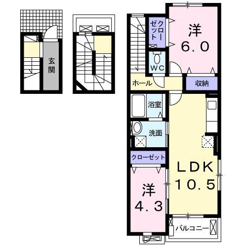 オーセンティック4(2LDK/3階)の間取り写真